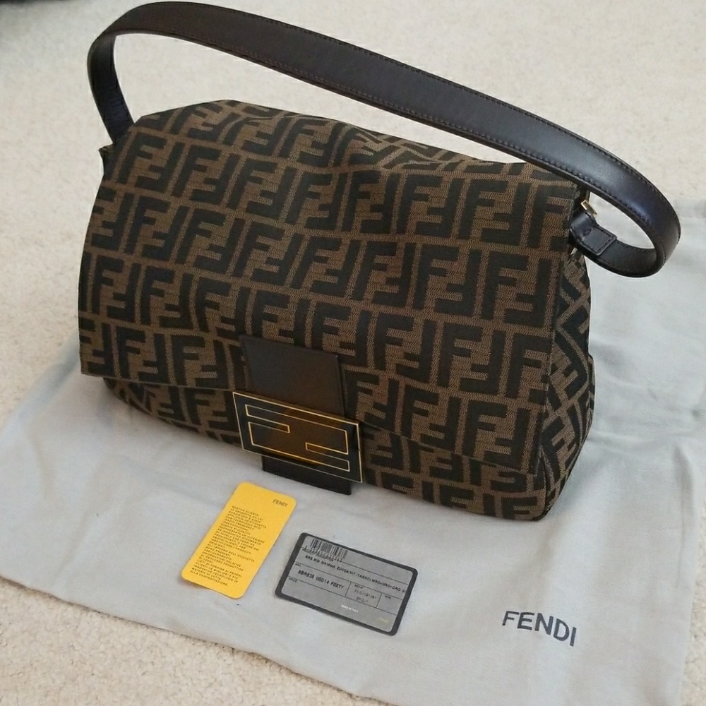 Large Authentic FENDI Flap Handbag+Dust Bag